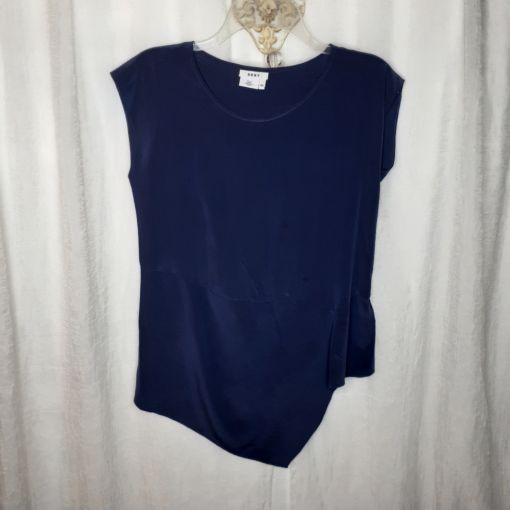 DKNY‎ Blue 100% Silk Sleeveless Asymetrical Blouse